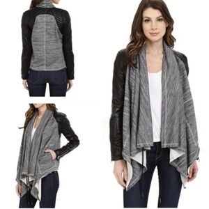 Blank NYC Dating & Waiting Faux Leather Drap Front Sweater Jacket